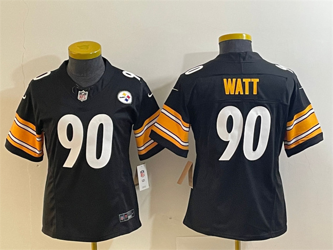 Women's Pittsburgh Steelers #90 T. J. Watt Black 2023 F.U.S.E. Stitched Football Jersey(Run Small)